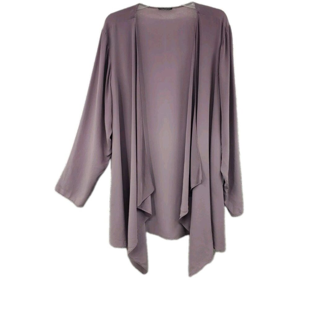 Eileen Fisher Silk Kimono Sz 3X Lavender Purple Ombre Asymmetrical Quiet Luxury